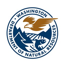 Washington Department of National Resources logo with eagle flying over mountains, forest, and water with fish jumping from it