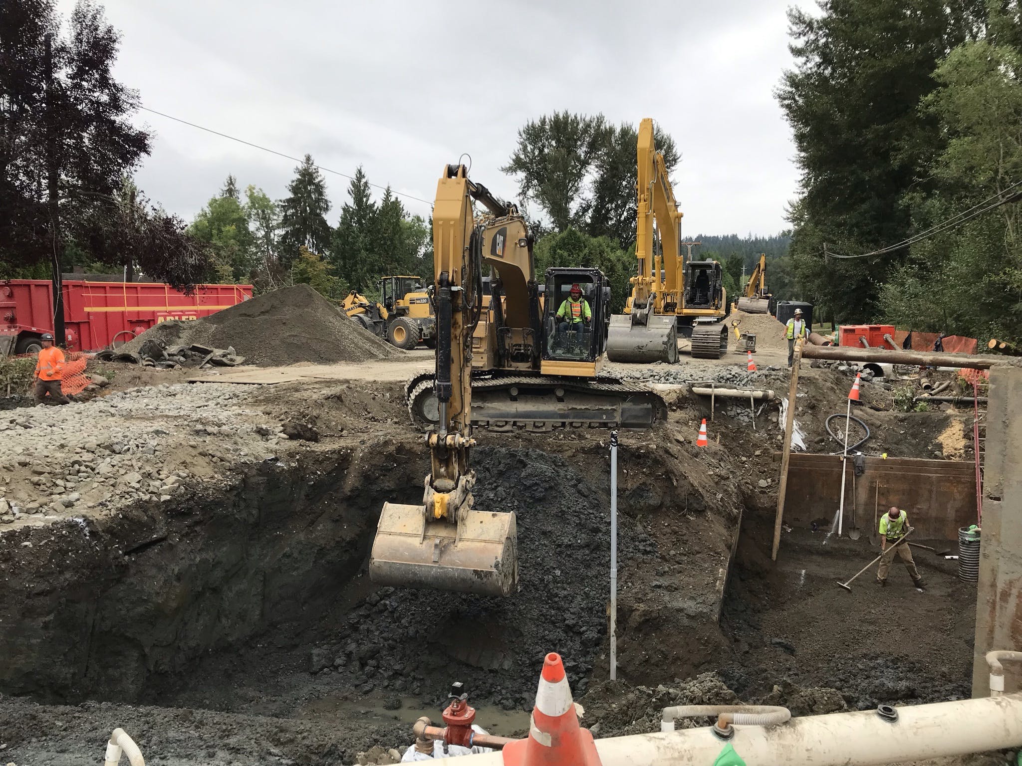 Heavy equipment excavation during the Ebright Creek Fish Passage Project.