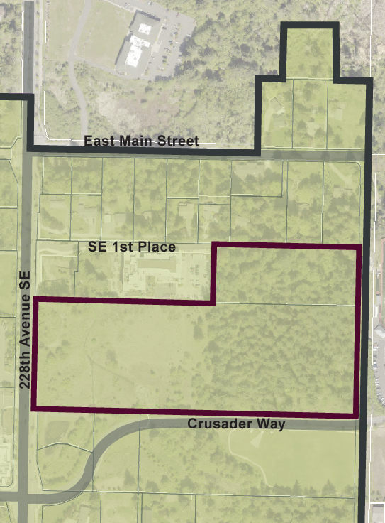 map outlining a large area for a Lake Washington School District project, encompassing two parcels