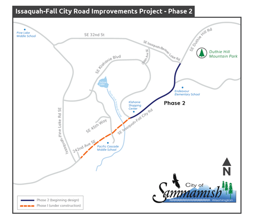 map indication of Phase 2 improvements for Issaquah-Fall City Road