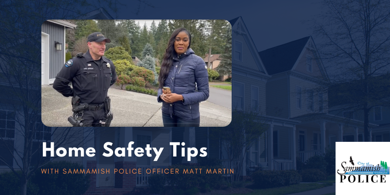 Home safety tips with Sammamish Police Officer Matt Martin. Photo of Officer Martin