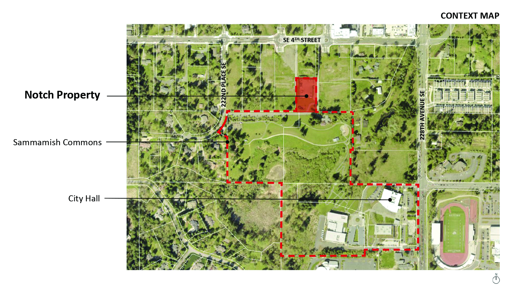 Context map showing the Notch Property is located next to Sammamish Commons.