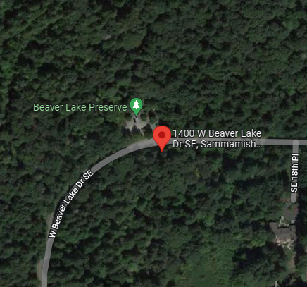 Google Map aerial view showing location of Beaver Lake Preserve at 1400 West Beaver Lake Drive Southeast, Sammamish