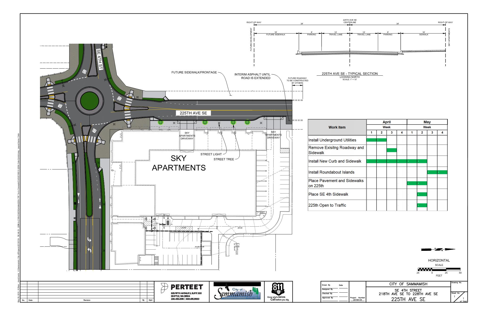 engineering plansheet of roundabout design next to Sky Apartments