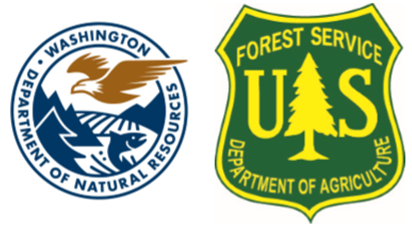 Logos for Washington Department of Natural Resources and US Department of Agriculture Forest Service.