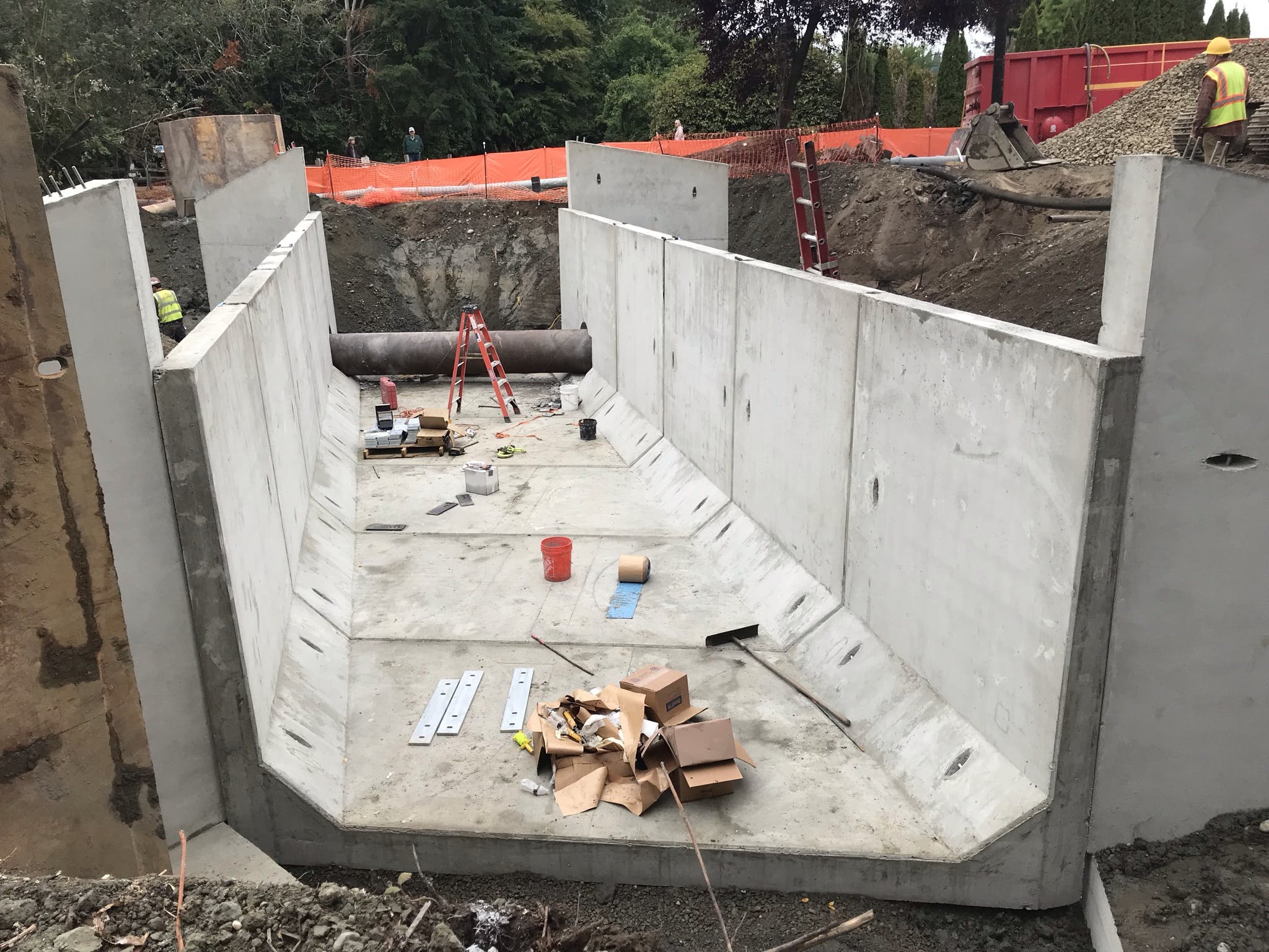 Inside culvert looking west on August 27, 2021, during the Ebright Creek Fish Passage project. 