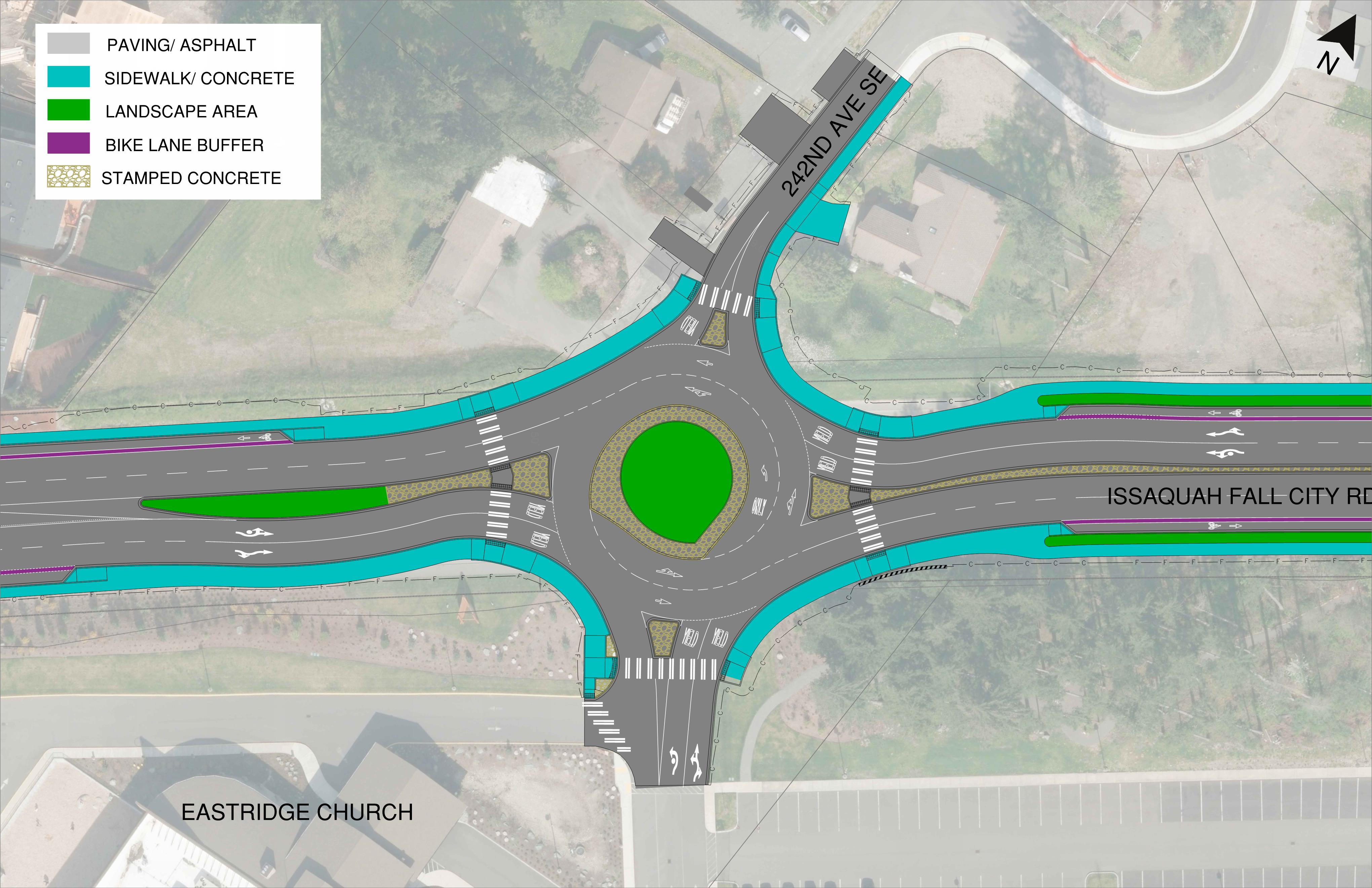 plan for Issaquah Fall City Road roundabout at 242nd adjacent to Eastridge Church